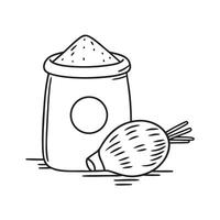 A taro sitting next to a bag of tapioca flour in a storage bin vector