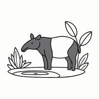 A tapir standing beside a small pond in the jungle vector