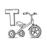 An illustration of letter T stands for T Tricycle vector