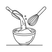 A tapioca flour being poured into a bowl with whisk beside it vector