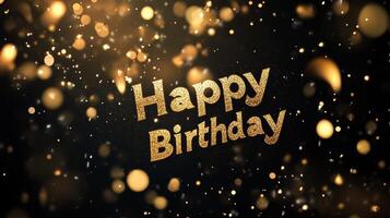 Celebrate a festive birthday with elegant golden sparkles on a rich black background creating a luxurious ambiance for any birthday occasion photo