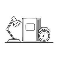 A textbook placed beside a lamp and alarm clock vector