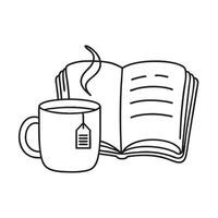 A tea bag beside in a mug near an open notebook vector
