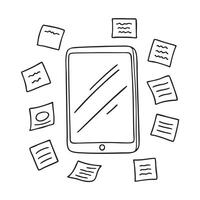 A tablet resting near sticky notes on an office table vector