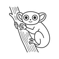 A tarsier clinging to a tree branch in a forest vector