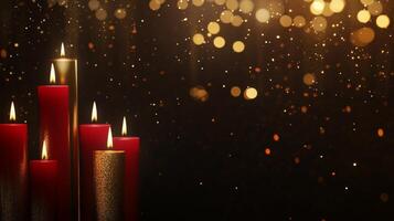 Warm golden and red candle arrangement on a dark background creating a festive ambiance for celebrations and gatherings photo