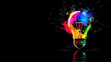 A vibrant lightbulb illuminating creative ideas against an abstract futuristic background at dusk photo