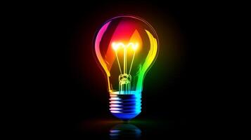 A vibrant lightbulb illuminates creativity in an abstract, futuristic environment, showcasing colorful ideas and inspiration photo