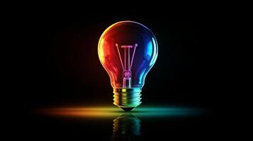 A glowing lightbulb radiating vibrant colors, representing creativity and ideas against an abstract futuristic background photo