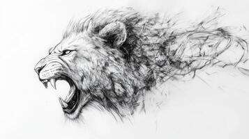 Intricate pencil sketch of a lion's head showcasing strong features and dynamic energy with captivating details photo