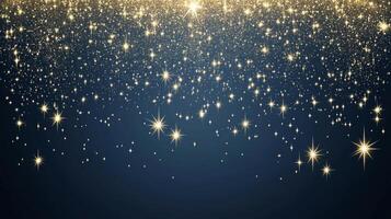 Elegant navy blue background adorned with sparkling gold stars creating a festive atmosphere for celebrations and special occasions photo