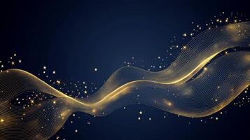 Festive gold sparking waves and stars create an elegant atmosphere on a deep navy blue background for celebrations photo