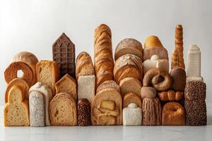 Artisan bread slices inspire culinary creativity in a diverse bakery display, showcasing unique shapes and styles in an elegant arrangement photo