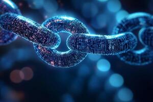 Exploring blockchain innovation with holographic neon nodes in a futuristic cyber tech environment photo