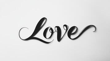 Elegant black cursive text spelling love with a flowing underline on a minimalist white background for romantic themes and messages photo