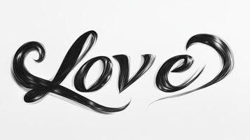 Elegant black cursive text spelling love with a flowing underline on a clean white background, perfect for romantic occasions and expressions photo