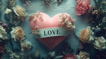 A pastel heart with a love ribbon surrounded by delicate floral details creates a charming display perfect for expressing affection and care photo