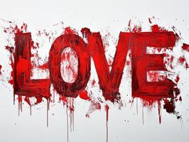 Artistic red text expressing love on a stark white background, conveying emotion through bold creativity in modern art style photo