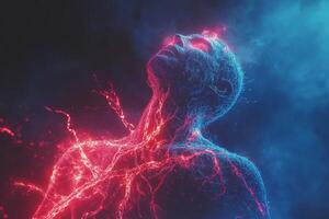 Visualization of the vascular system depicting the circulation of blood through bright red arteries and blue veins in a human body photo