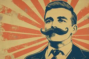 Retro banner ad featuring a man with a large mustache promoting a whimsical mustache-themed event photo
