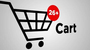 Shopping cart icon with counting number, buying online products animation isolated on white background video