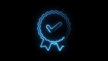 Glowing neon Quality icon with tick mark animation isolated on black background video