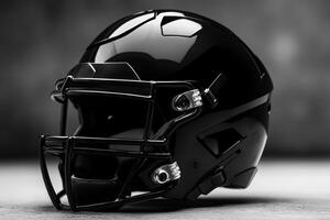 Sleek black American football helmet designed for team branding and personal customization on a textured background photo