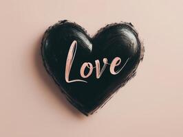 Minimalistic black heart outline with the word love in cursive design perfect for expressing affection and compassion in art and decor photo