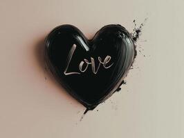 Stylized black heart outline featuring elegant cursive 'love' in a minimalistic design perfect for modern decor or heartfelt gifts photo