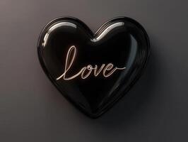 Stylized black heart outline featuring the word love in cursive, perfect for modern design aesthetics and romantic expressions photo