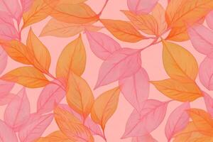 Vintage minimalist foliage pattern featuring light orange leaves on a pink background, ideal for home decor and stationery applications photo