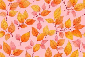 Vintage minimalist foliage pattern featuring light orange leaves on a pink background for textile and wallpaper design photo