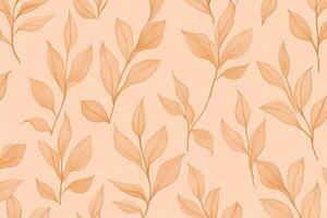 Vintage minimalist foliage pattern with light orange leaves on a pink background for home decor and textiles photo
