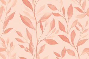 Vintage minimalist foliage pattern with light orange leaves on a soft pink background, perfect for home decor and textiles photo