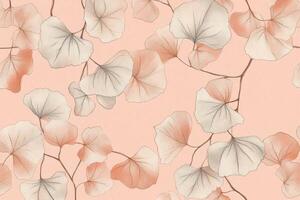 Vintage minimalist foliage pattern featuring light orange leaves on a soft pink background for various decorative uses photo