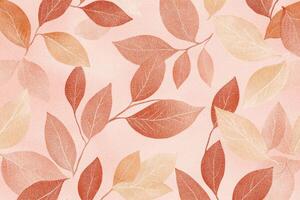 Seamless vintage minimalist foliage pattern featuring light orange leaves on a soft pink background, perfect for home decor and textiles photo