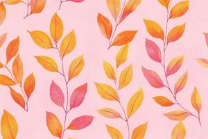 Vintage minimalist foliage pattern featuring light orange leaves on a soft pink background for home decor and textiles photo