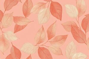 Vintage minimalist foliage pattern featuring light orange leaves on a soft pink background ideal for home decor and textile designs photo