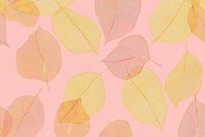 Vintage minimalist foliage pattern featuring light orange leaves on a pink background for home decor and textiles photo