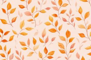 Vintage minimalist foliage pattern featuring light orange leaves on a soft pink background for home decor and textile applications photo