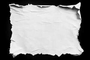 Torn piece of white paper with a ripped texture on a dark background, illustrating a blank note for creative use photo