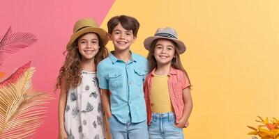 Discover stylish kids' fashion at our exciting sale with vibrant outfits perfect for summer adventures and playful days out photo