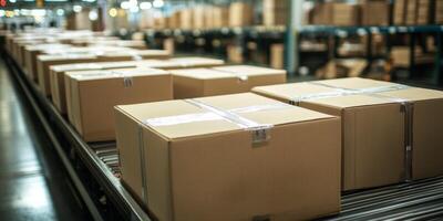 Packing goods for customer delivery in a busy warehouse during the afternoon hours photo