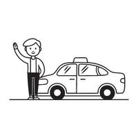 A taxi pulled over beside a passenger waving vector