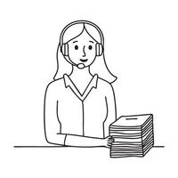 A telemarketer checking a list beside a stack of brochures vector