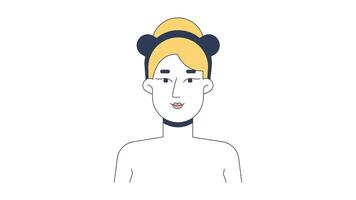 Caucasian woman performing skincare steps 2D animation. Face cleansing, applying serum, microneedling roller. Blonde female animated character cartoon flat concept explainer 4K isolated on white video