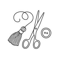 A tassel near scissor, button, threads, needle vector