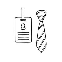 A tie beside a name tag on a tabletop vector