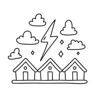 A thunder symbol appearing above rooftops vector
