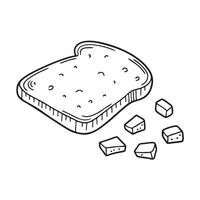 A toast slice lying near crumbled bread on a board vector